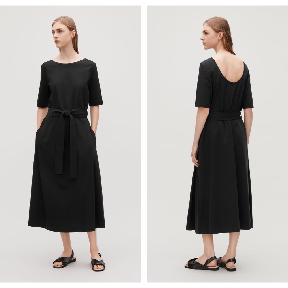 Cos Black A-line Tie Waist Jersey Maxi Dress